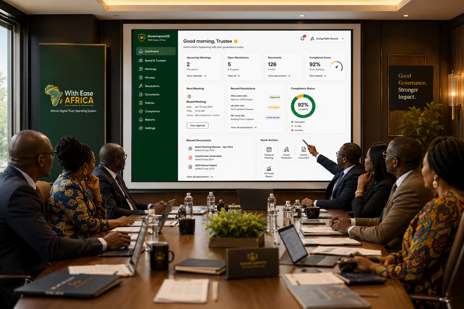 GovernanceOS module — trustees, board records, minutes and resolutions