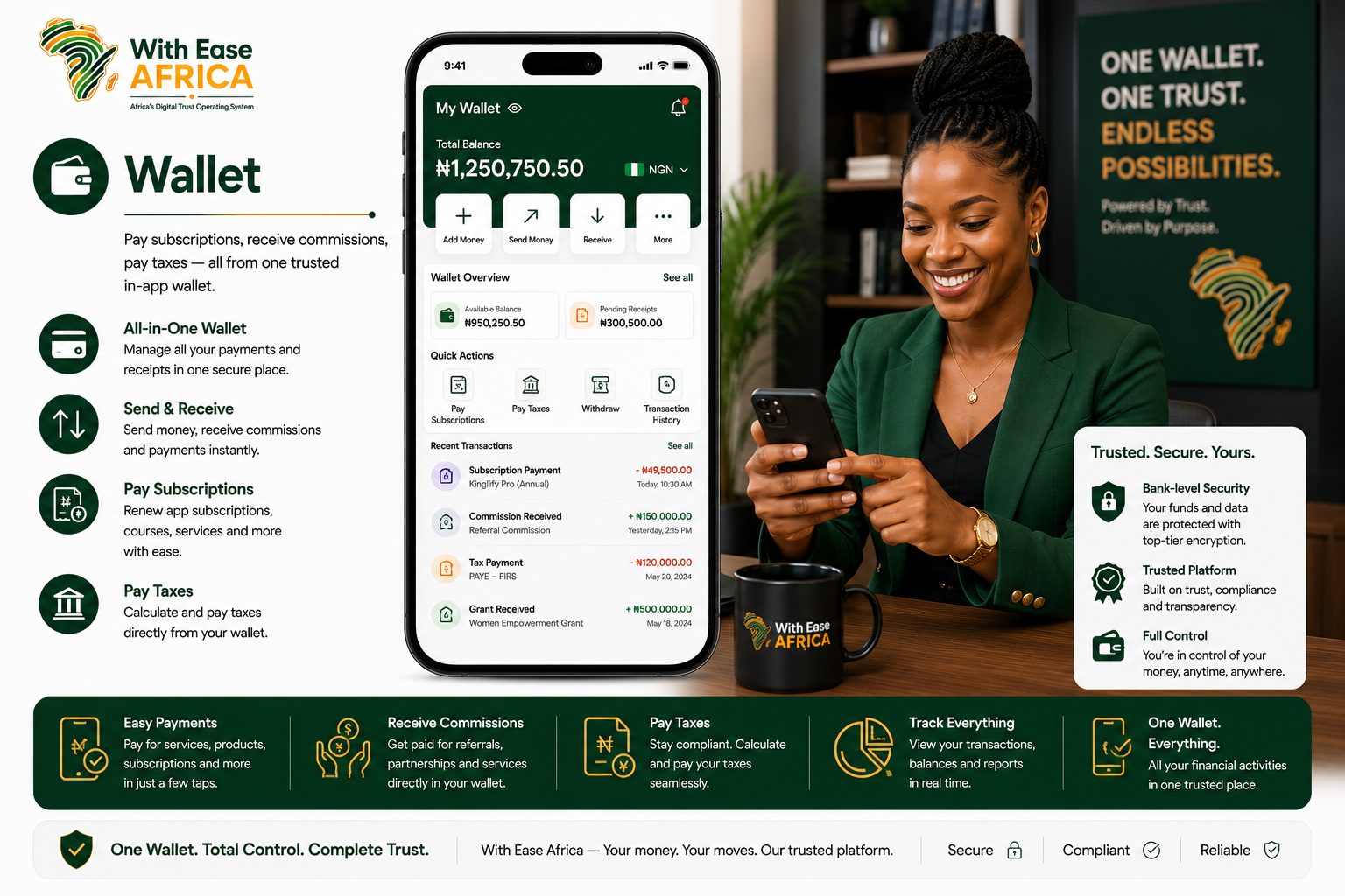 Wallet module — subscriptions, commissions and tax payments in-app